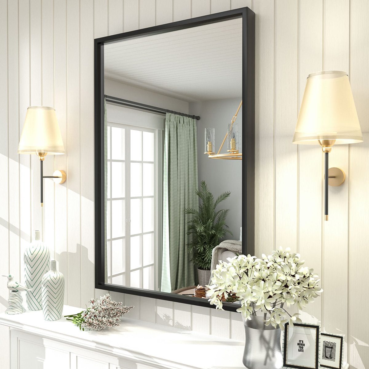 Amara Tempered Glass and Aluminum Alloy Framed French Cleat Mounted Wall Mirror