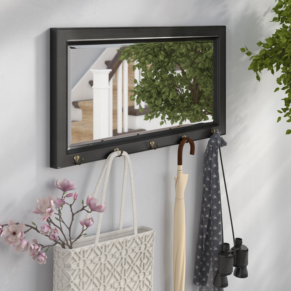 Carmaletta Flat Mirror with Hooks